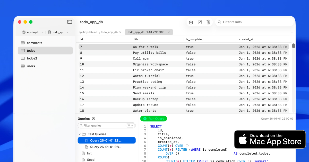 A lightweight PostgreSQL client for Mac