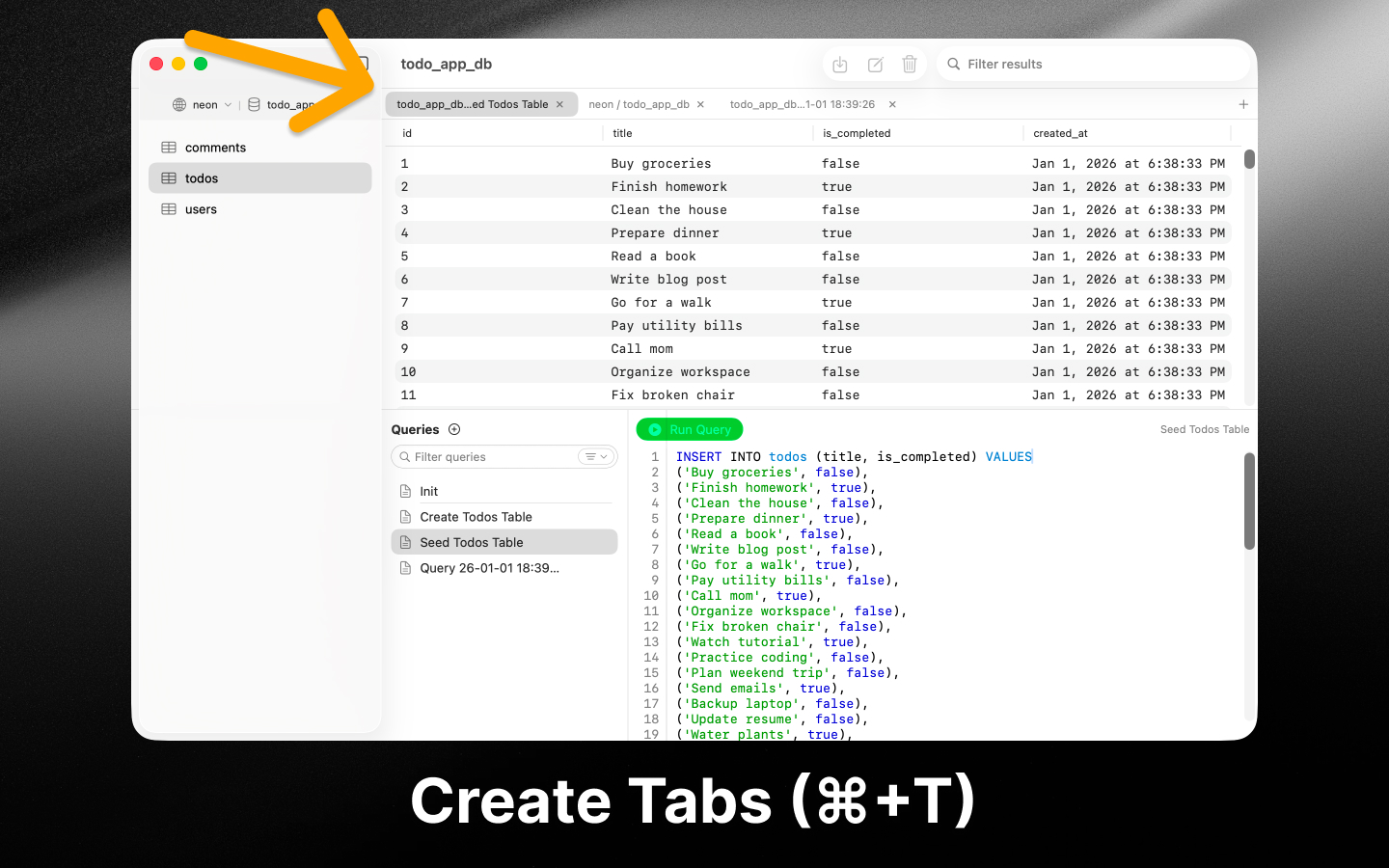 Multiple query tabs open side by side
